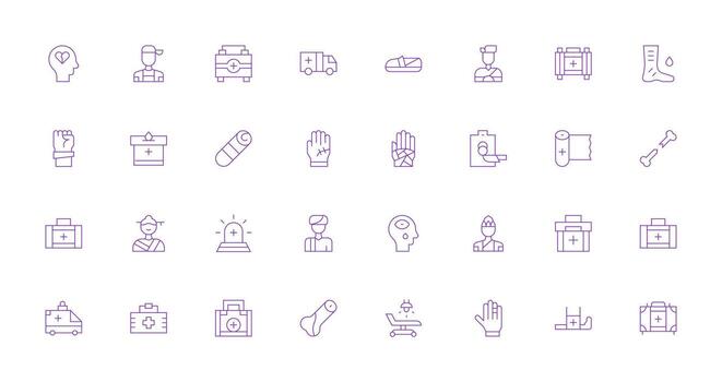 Delgado línea estilo trauma íconos con 32 vectores personalizable icono serie para móvil pantallas