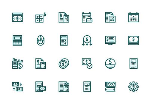 gastos icono conjunto con 24 grueso línea línea gráficos ordenado icono conjunto vector