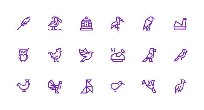 Bird Design Icons featuring 18 in Strong Stroke Line Style Scalable Icons for All Themes vector