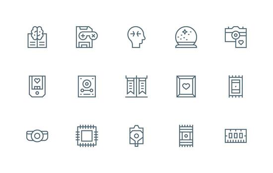 15 regular línea vectores para memoria tema limpiar icono conjunto icono paquete para ui proyectos