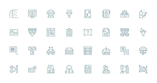 Database including 32 Thin Line Illustrations Multi-Style Icons for Creative Projects vector