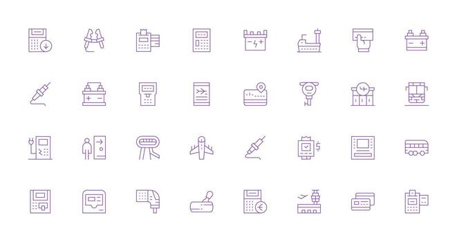 Delgado línea íconos desde terminal conjunto con 32 vectores núcleo icono colección para diario Tareas