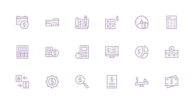 Minimal Line Style Expense Icons with 18 Vectors Complete Icon Bundle for Web Design
