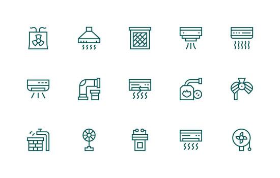 Ventilation Set with 15 Regular Line Icons Icon Pack for UI vector