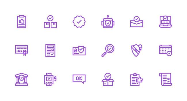 18 Strong Stroke Line Icons for Validated Graphics Interface Icon Collection vector
