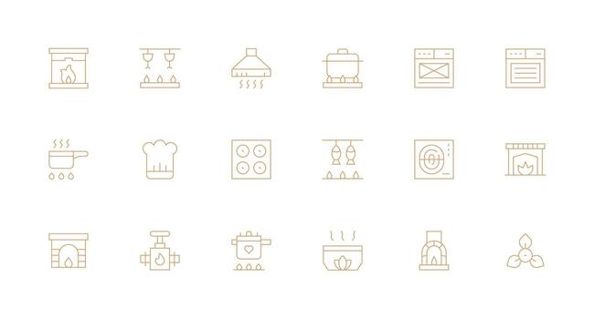 Stove Design Icons featuring 18 in Minimal Line Style Quick Access Icons for UI Development vector