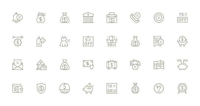 32 Icons for Savings in Thin Line Format Digital Product Icons for Fast Delivery vector
