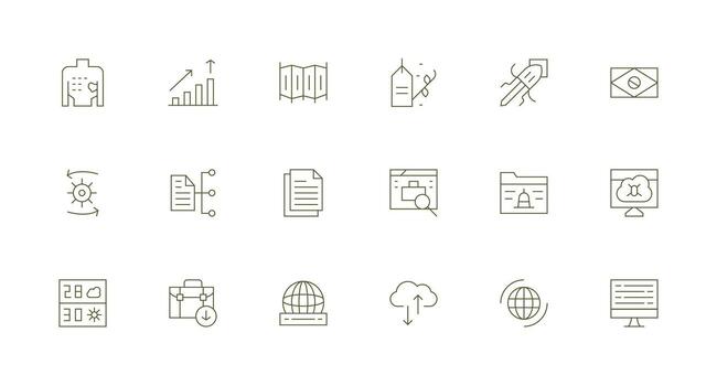 datos diseño íconos presentando 18 en mínimo línea estilo organizado glifo íconos para rápido diseño vector