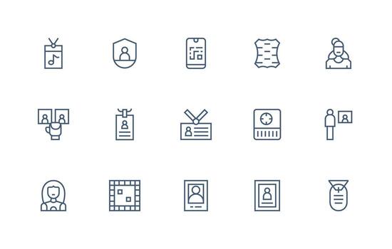 15 Identification Icons in Regular Line Aesthetic Simple Icons for Interface and Wireframes vector