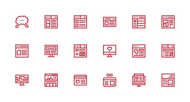 Blog Design Icons featuring 18 in Strong Stroke Line Style Simple Icons for Interface and Wireframes vector