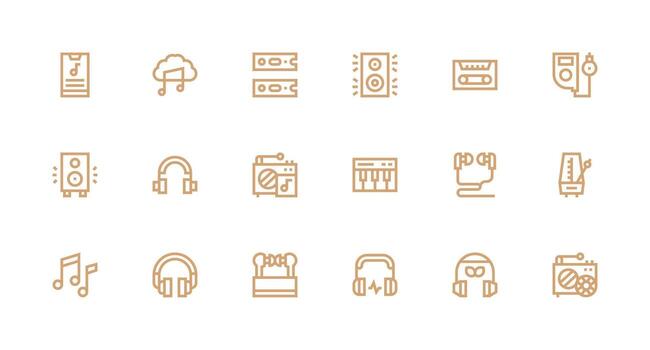 18 Strong Stroke Line Icons for Music Player Graphics Icon Pack for UI vector