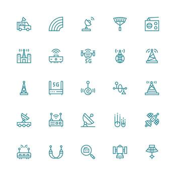 antena diseño íconos presentando 25 en medio carrera contorno estilo simplificado icono paquete para visual herramientas vector