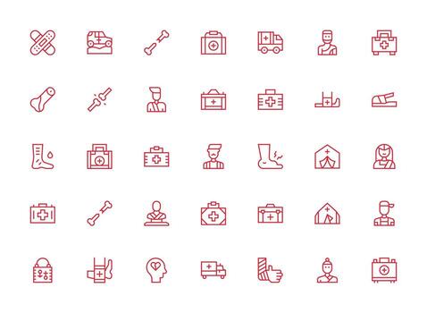 regular limpiar línea íconos desde trauma conjunto con 35 vectores línea icono colección