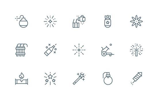 Explosion Design Icons featuring 15 in Regular Line Style Fully Editable Icon Set for Web vector