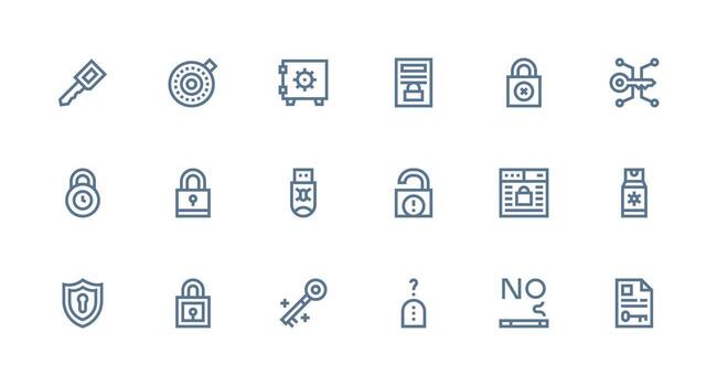 18 Strong Stroke Line Style Icons from Password Collection UI-Ready Icon Collection vector