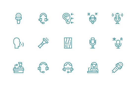15 Icons for Microphone in Regular Line Format Icon Set for Apps vector