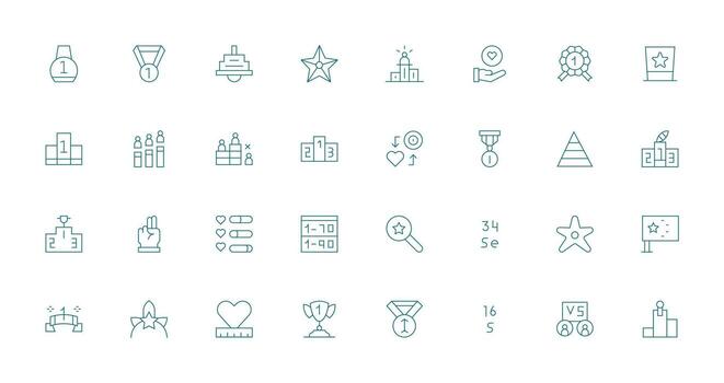Ranking Visual Pack containing 32 Thin Line Icons Complete Icon Bundle for Web Design vector