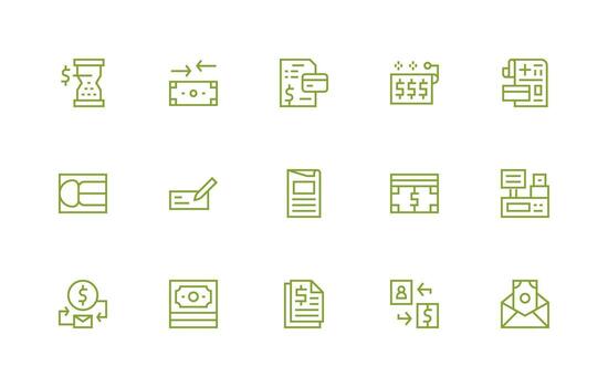Bill Icon Set with 15 Regular Line Graphics Flexible Icon System for Web Interfaces vector