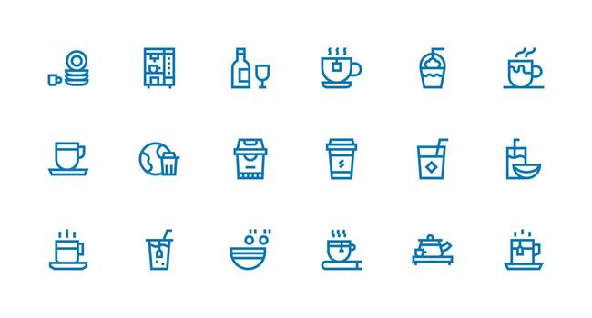 Strong Stroke Line Style Cup Icons with 18 Vectors Complete Icon Bundle for Web Design