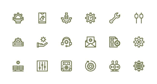 Settings featuring 18 Icons in Strong Stroke Line Design Detailed Icon Collection for Design Systems vector