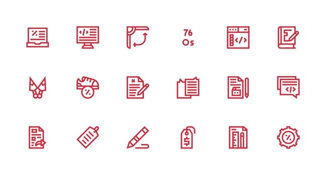 Markup including 18 Strong Stroke Line Illustrations Balanced Icon Set for Functional Design vector