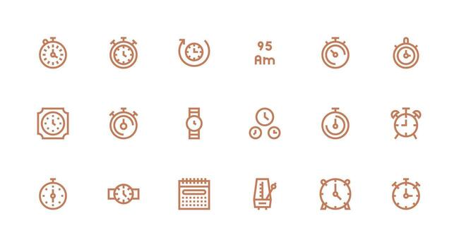 18 Icons for Timekeeping in Strong Stroke Line Format Style Icon Set vector