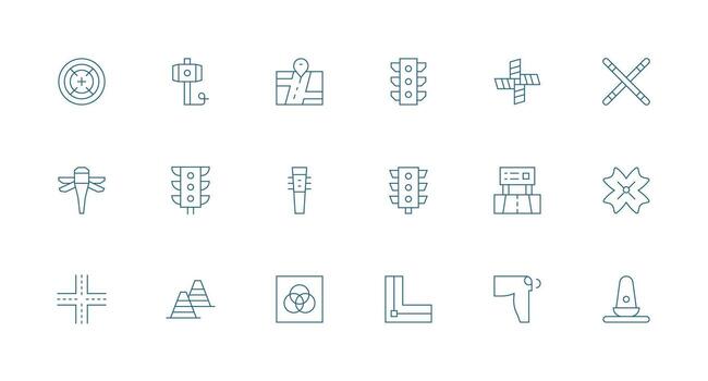 18 Icons for Intersection in Minimal Line Format Web and App Icon Pack Collection vector