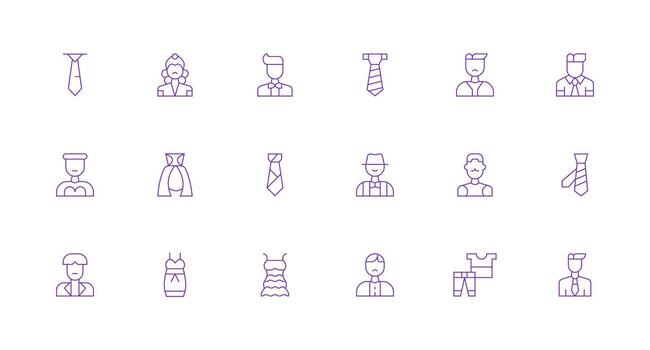 18 íconos para Ropa formal en mínimo línea formato interfaz íconos para diario utilizar vector