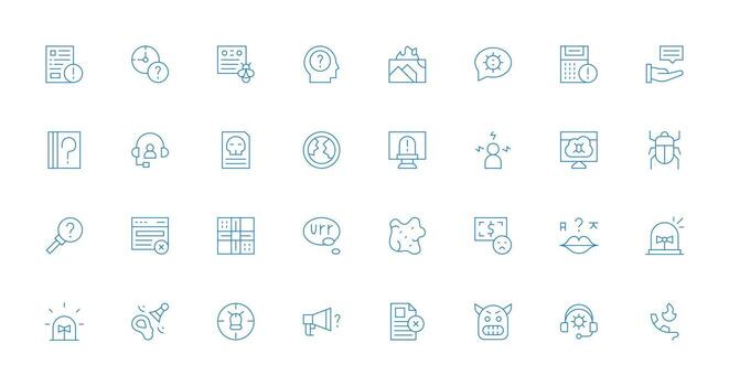 32 Thin Line Style Icons from Problem Collection Icon Set for Apps vector