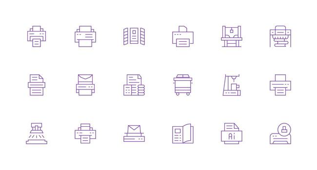 Minimal Line Icons from Printing Set with 18 Vectors Lightweight Icon Series