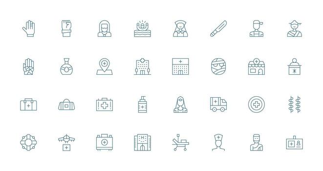 First Aid Design Icons featuring 32 in Thin Line Style Simple Icons for Interface and Wireframes vector