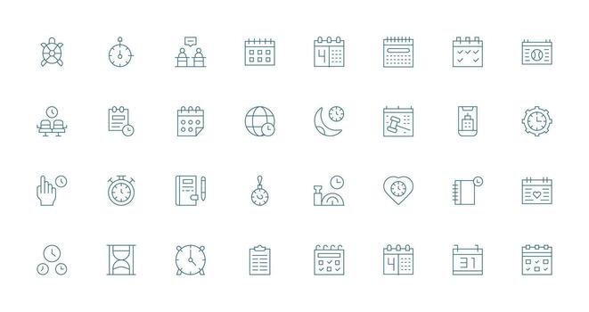 calendario icono conjunto con 32 Delgado línea gráficos icono conjunto vector