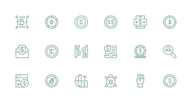 Digital Currency Icon Set with 18 Minimal Line Graphics Fully Editable Icon Set for Web vector