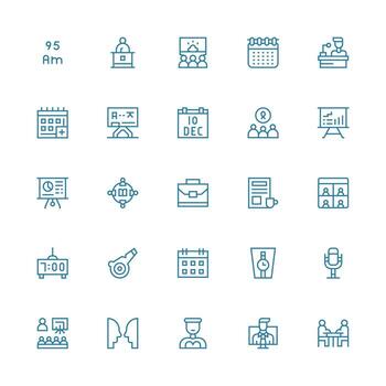 Meeting Design Icons featuring 25 in Medium Stroke Outline Style Icons Built for Visual Consistency Pack vector