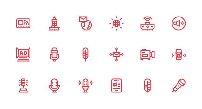 18 Icons for Broadcasting in Strong Stroke Line Format Glyph Icon Series vector