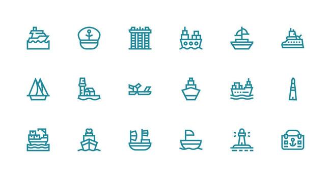 18 Strong Stroke Line Designs for Harbor Icons Simple Icons for Interface and Wireframes vector