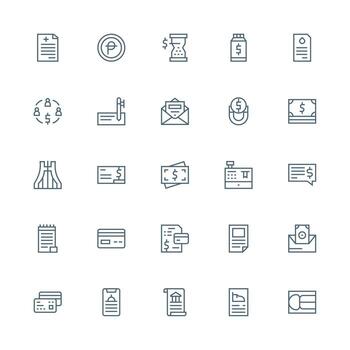 Bill featuring 25 Icons in Medium Stroke Outline Design Dashboard Icon Series vector