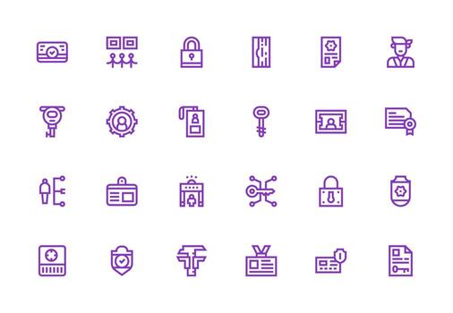 Authorization Design Icons featuring 24 in Thick Line Line Style Icon Set for Apps vector