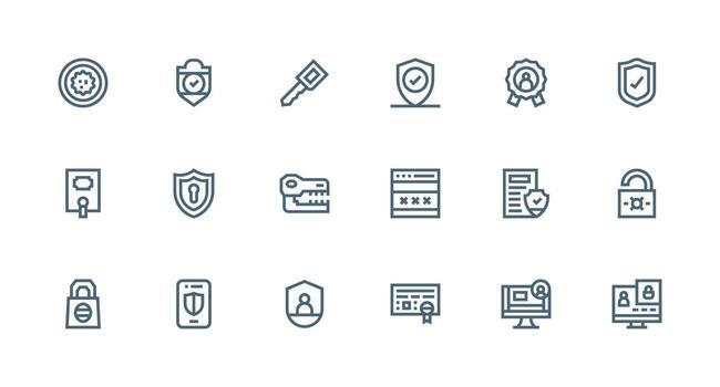 autenticación diseño íconos presentando 18 en fuerte carrera línea estilo basado en temas icono paquete vector