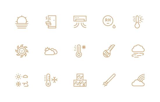 Temperature featuring 15 Icons in Regular Line Design Core Icon Collection for Daily Tasks vector