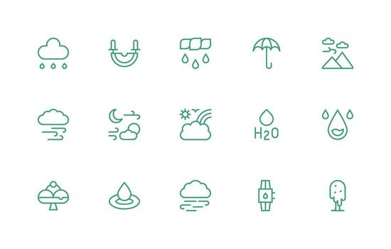 lluvia incluso 15 regular línea ilustraciones sensible icono conjunto para flexible diseños vector
