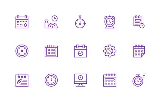 Regular Line Style Time Management Icons with 15 Vectors Dashboard Icon Series