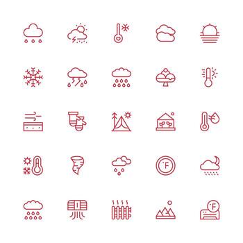 Climate Design Icons featuring 25 in Medium Stroke Outline Style Fully Editable Icon Set for Web vector