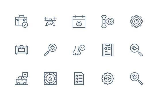 Inspection Set with 15 Regular Line Icons Clear and Concise Icon Set Collection vector