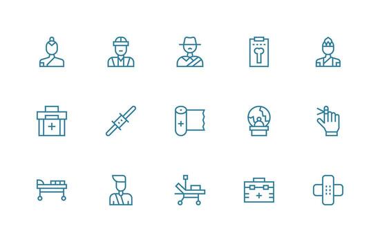 15 regular línea estilo íconos desde trauma colección diseño Listo icono conjunto para equipos vector