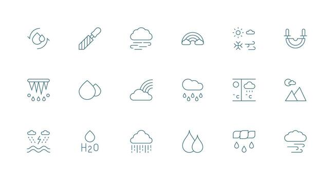 18 Icons for Rain in Minimal Line Format Layout Icon Collection vector