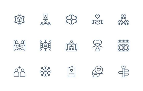 15 íconos para relación en regular línea formato completar icono haz para web diseño vector