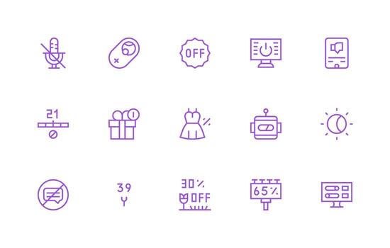 apagado icono conjunto con 15 regular línea gráficos completar icono conjunto para móvil aplicaciones vector