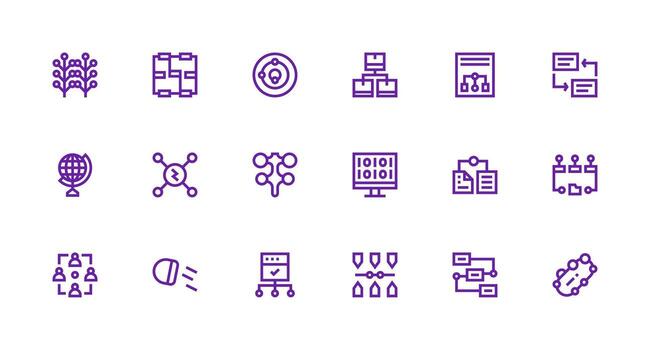 18 fuerte carrera línea estilo íconos desde datos fluir colección ordenado icono conjunto vector