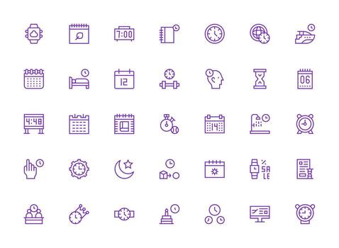 35 Regular Clean Line Vectors for Time Theme Responsive Icon Set for Flexible Layouts